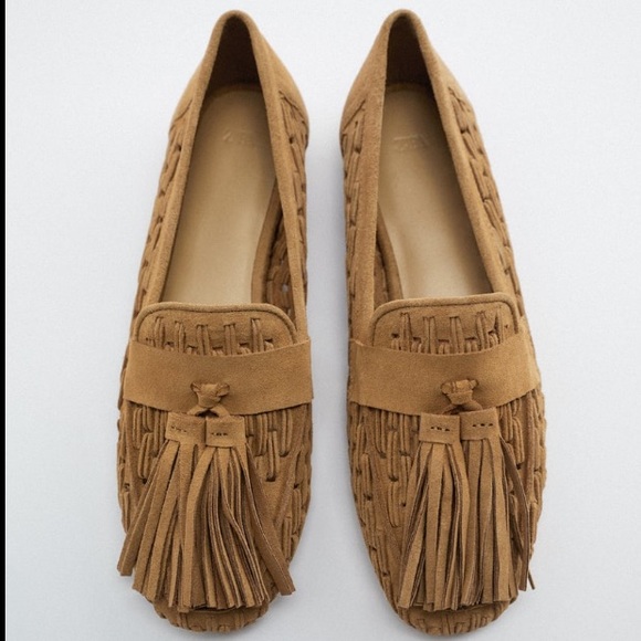 NWT Zara Woven Split Leather Flat Loafers - Picture 2 of 6